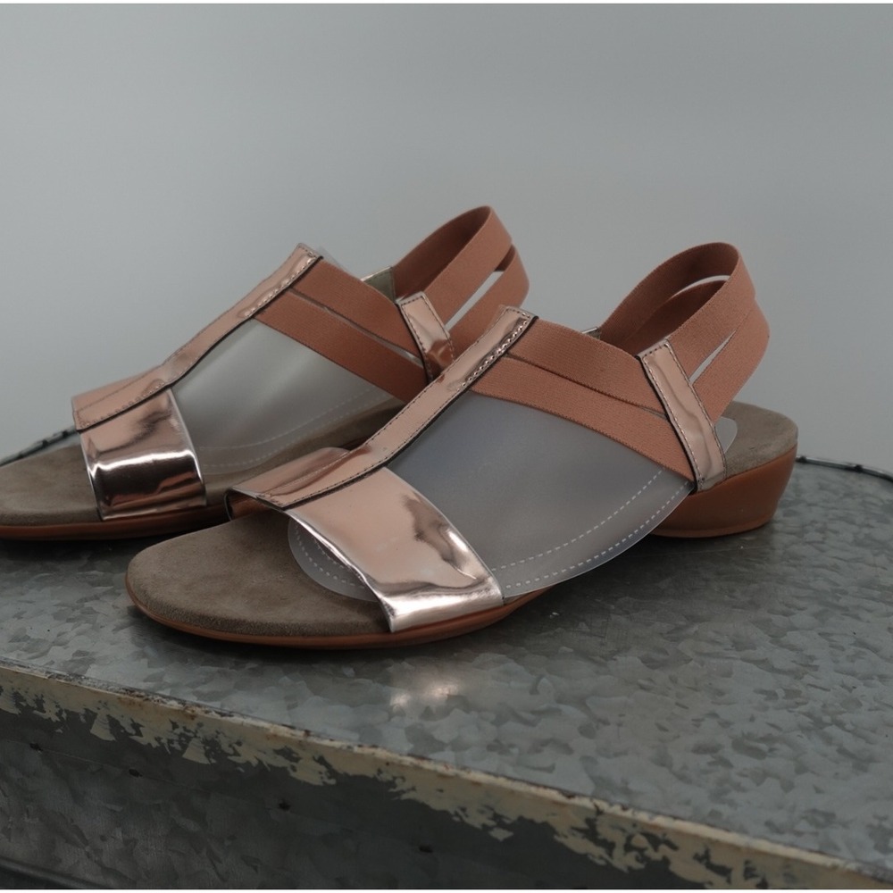 Munro American Rose Gold Metallic Elastic Slingback Sandals Womens 8M